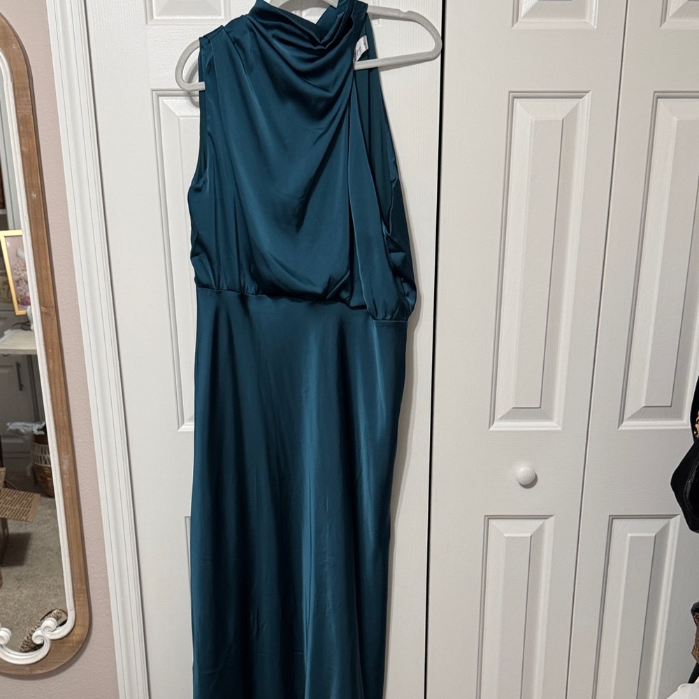 Petal and Pup Teal Satin Sleeveless Cowl Neck Dress